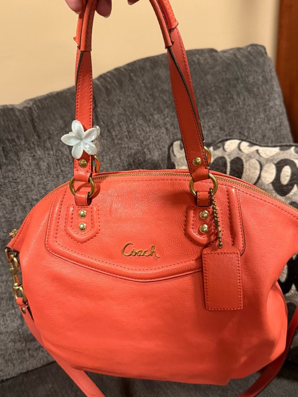 Coach Coral Leather Satchel with Gold Hardware